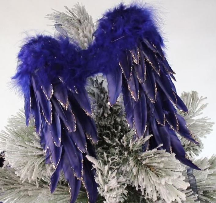 Angel Wing Ornament Tipped With Glitter 9 x 10 inch --Navy/Gold Glitter