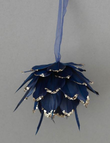 Ornament Ball Tipped With Glitter 4 inch --Navy/Gold Glitter