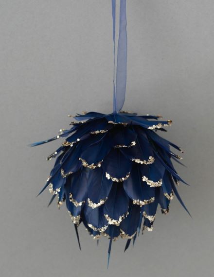 Ornament Ball Tipped With Glitter 6 inch --Navy/Gold Glitter