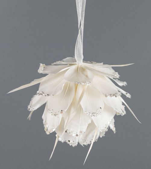 Ornament Ball Tipped With Glitter 4 inch --White/Silver Glitter