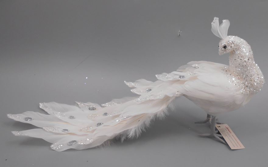 Bird Standing With Glitter 18 inch --White/Silver Glitter
