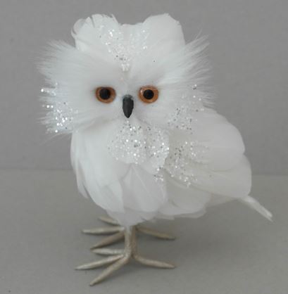 Feather Owl Decor 5 x 6 inch --White