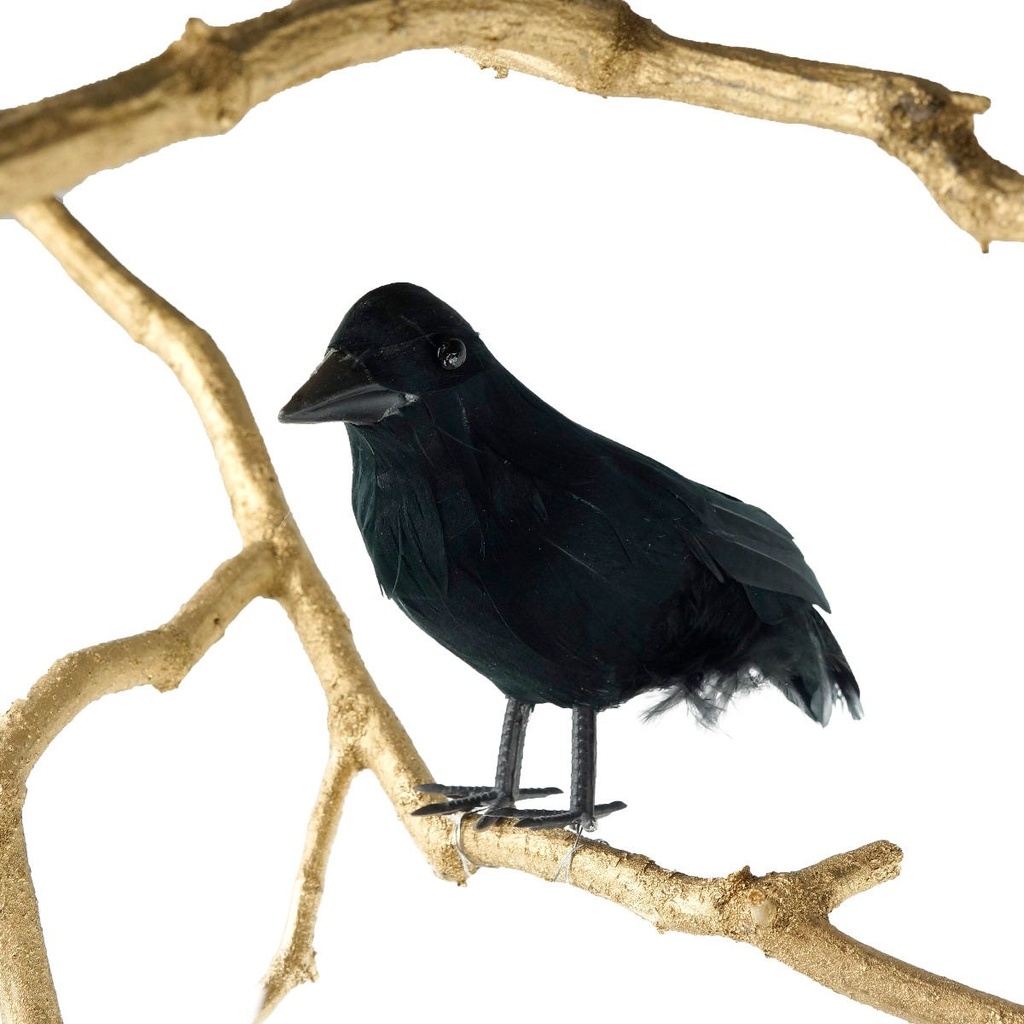 Crow Bird Standing With Light Gauge Wire At Feet 6 inch --Black Iridescent