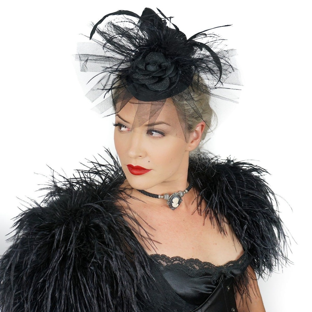 Blair Fascinator Rooster Coque/Goose Biots --Black