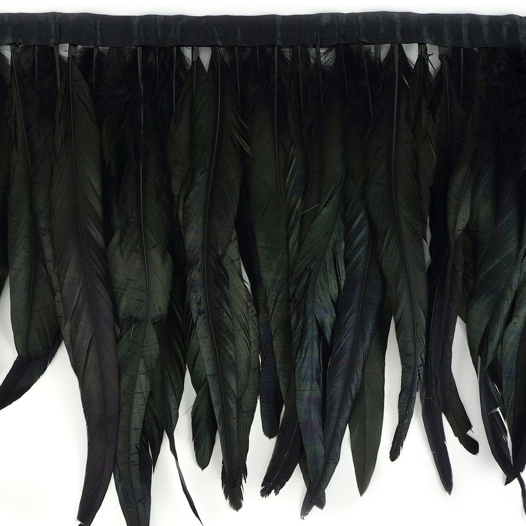Rooster Coque Fringe With Bias 12-14 inch   1yd Bolt --Black Iridescent