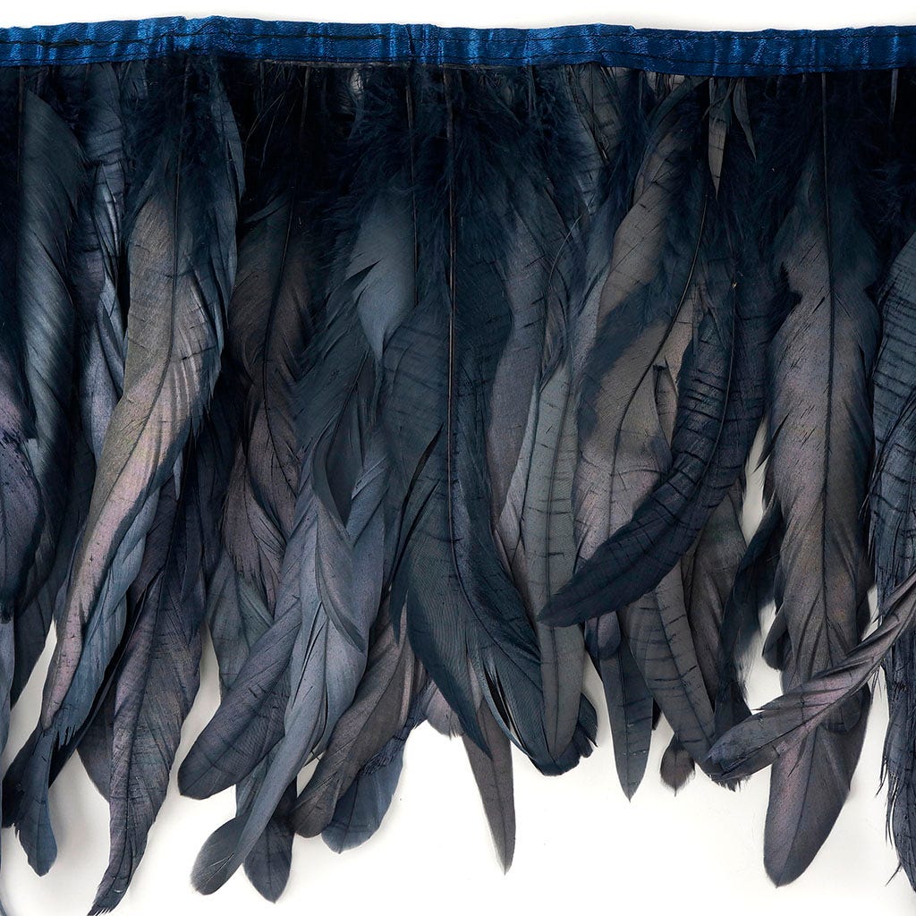 Rooster Coque Fringe With Bias 8-10 inch   1yd Bolt --Black Pearl