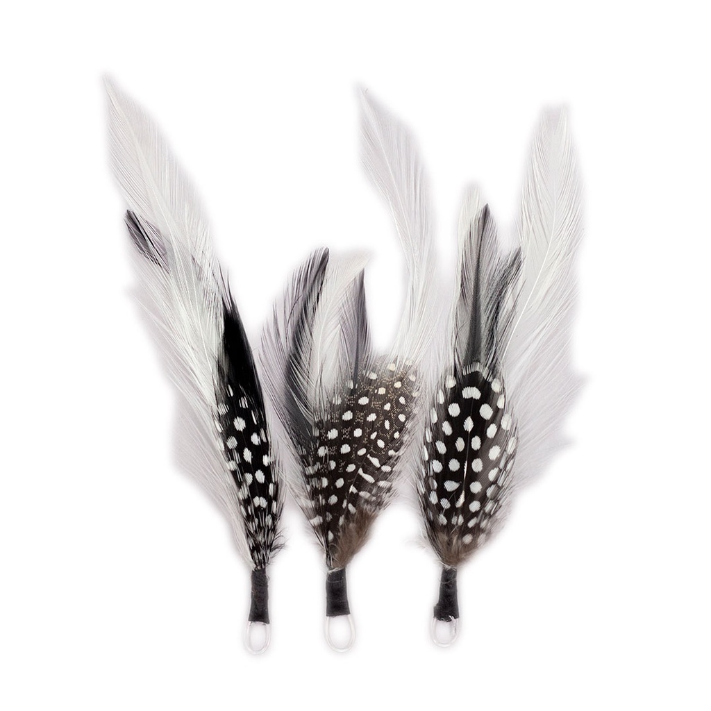 Guinea/Hackle Feather Pick 4 inch   3PC PKG --Black/White/Natural