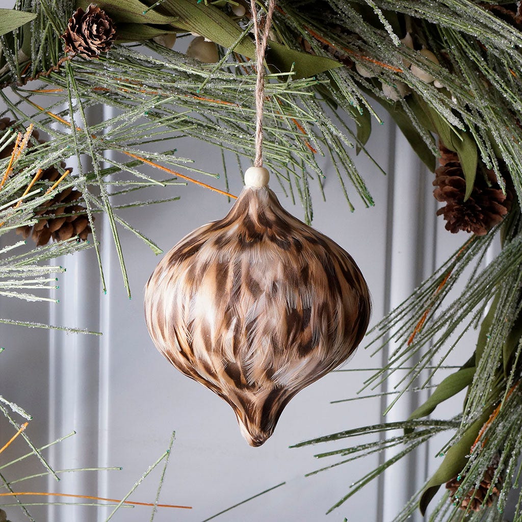 Duck Feather Peg Top Ball Ornament 4 inch --Natural