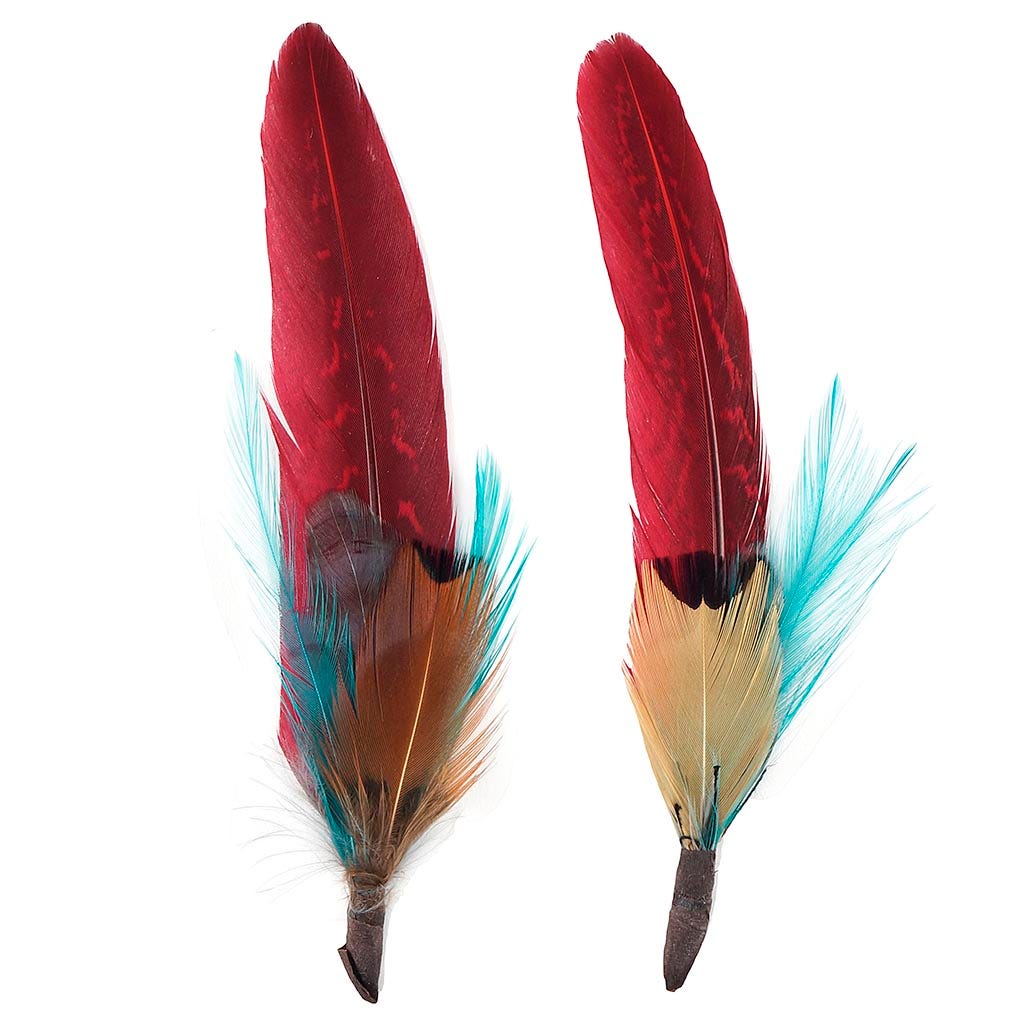 Pheasant/Hackle Hat Trim 2PC PKG --Dark Aqua/Tango Red/Natural