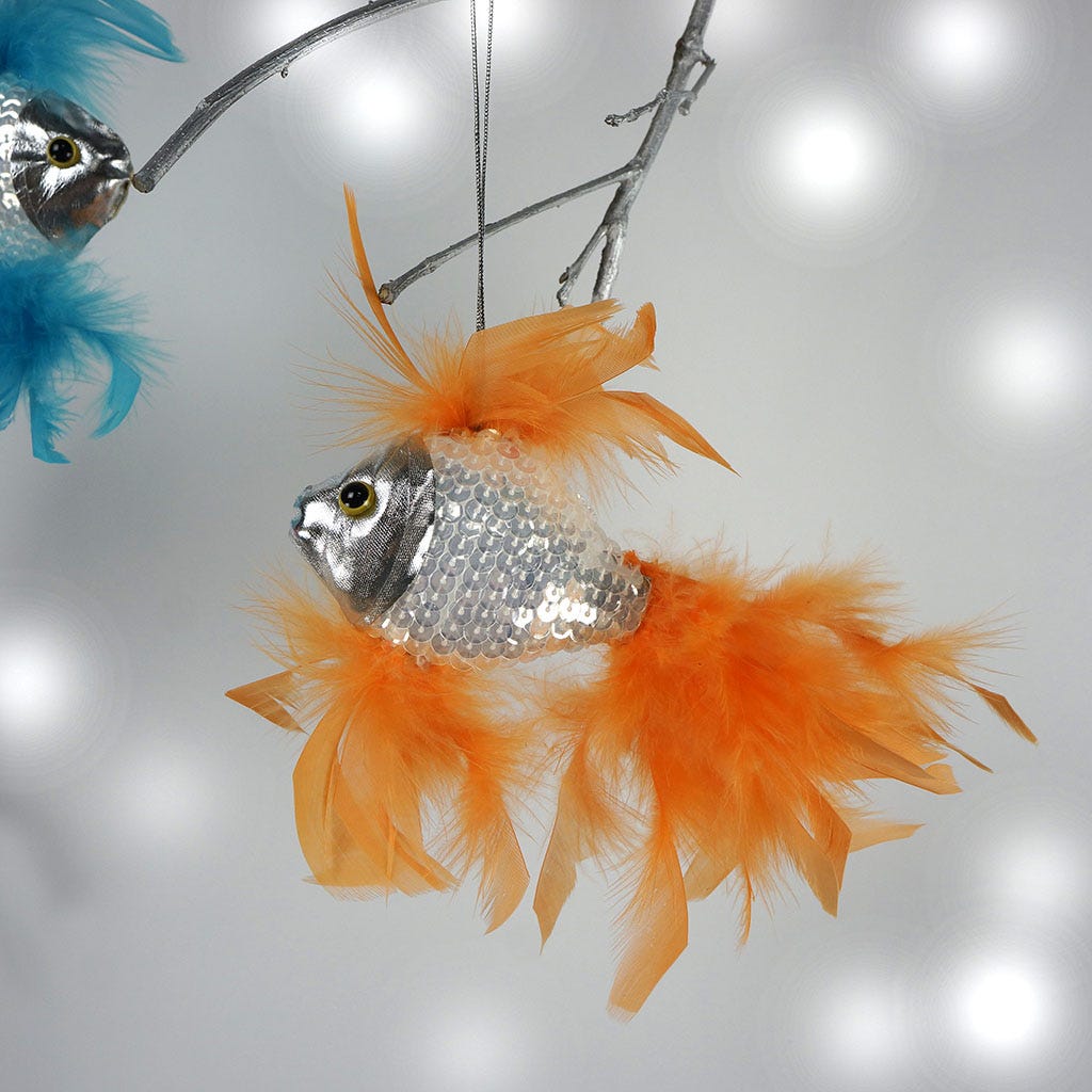 Silver Fish Ornament With Chandelle 6 x 6 inch --Orange