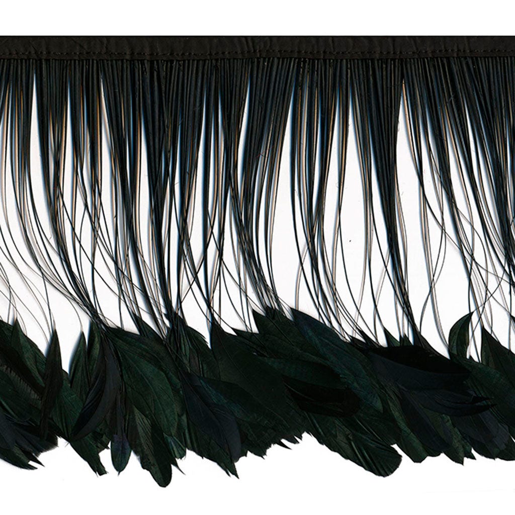 Rooster Half Bronze Stripped Coque Fringe With Bias 8-10 inch  1/4yd --Black Iridescent