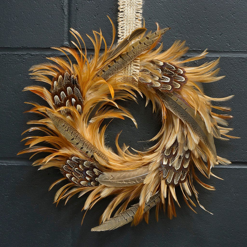 Ringneck Pheasant/Hackle Wreath 12-14 inch Diameter --Natural