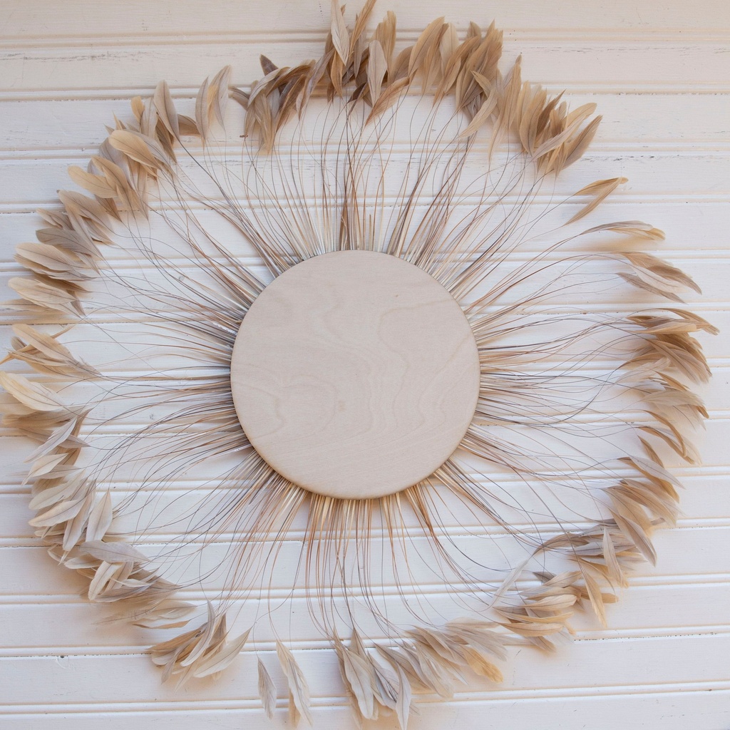 Full Sun Wood & Feather Decor 22 inch DIA --Natural/Beige