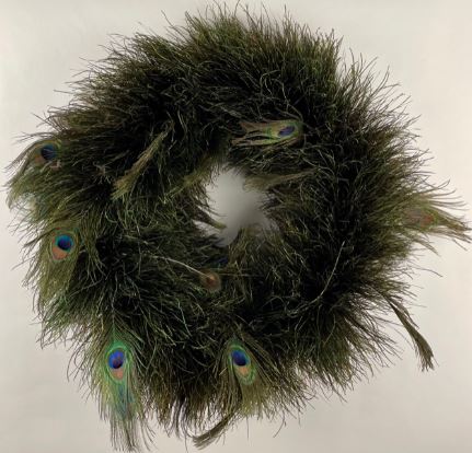PEACOCK FLUE WREATH ON 18IN WIRE FRAME