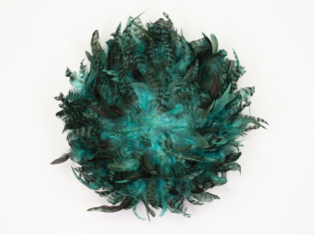 Juju Hat Coque Feather Wall Art 11.5 inch Wood Base   15 inch DIA --Aqua Marine
