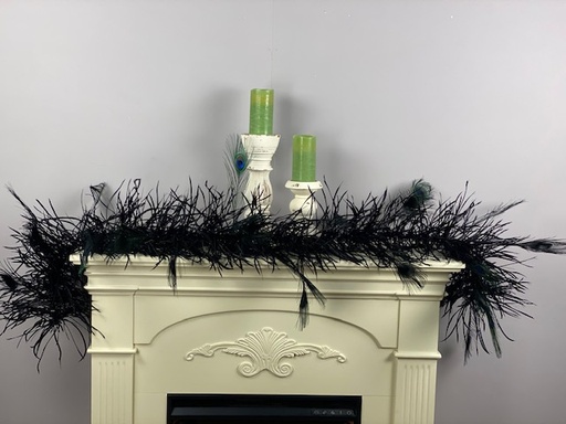 [5-BB60P15--BL] Goose Biot Peacock Eye Garland Boa 2YD --Black