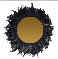 [WHD-CMIRRST-24--GO-BL] Decorative Feather 12 inch Mirror 24 inch DIA --Gold/Black