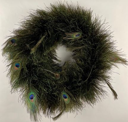 [WR26PCK--N] Peacock Flue Wreath On 18 inch Wire Frame 24-26 DIA --Natural