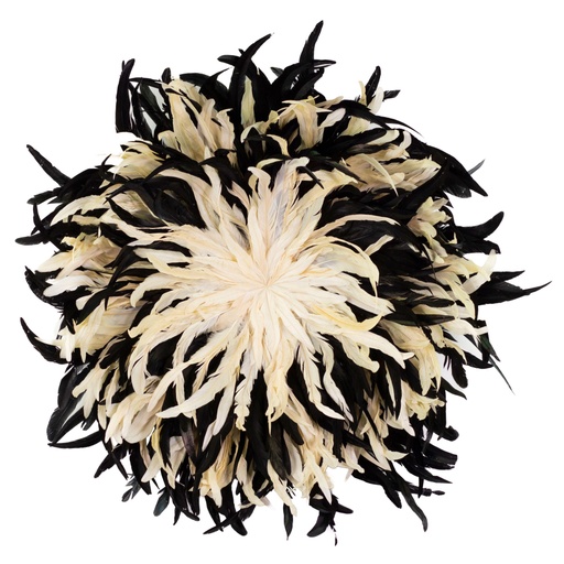 [WHD-JUJUFCQND18M--BL-BE] Juju Hat Coque Feather Wall Art 18 inch Wood Base   29-30 inch DIA --Black/Beige