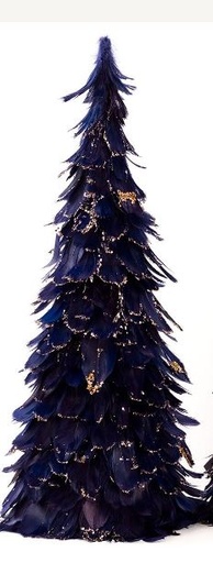 [TRGC24-2--NY-GO] Feather Tree With Glitter Tips 24 inch --Navy/Gold Glitter