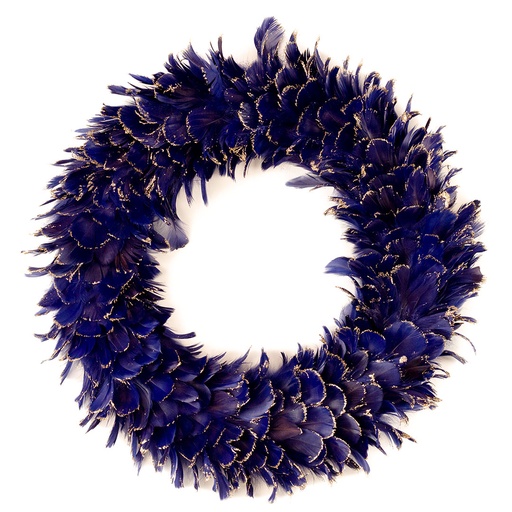 [WRGCT24-2--NY-GO] Feather Wreath With Glitter Tips 20 inch Base 23-24 inch DIA --Navy/Gold Glitter
