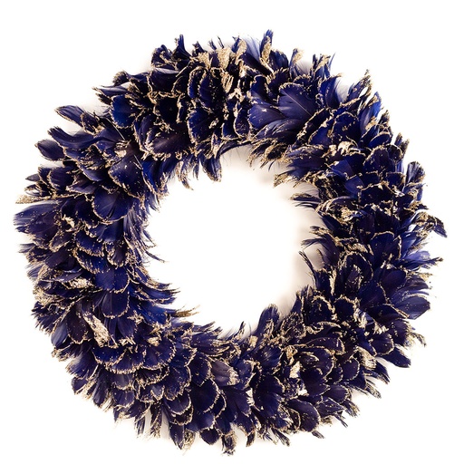 [WRGCT19-2--NY-GO] Goose Coquille Wreath 19 inch Diameter --Navy Tipped Gold Glitter
