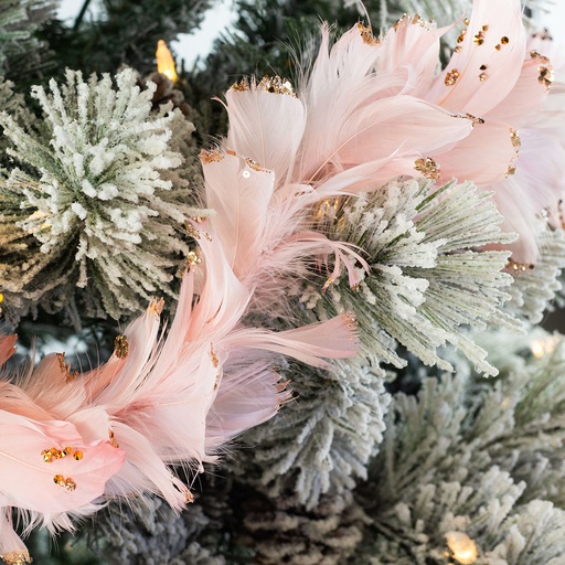 [GRGC59-2--CHP-GO] Feather Garland With Four inch Ribbon 2 x 55 inch --Champagne Tipped Gold Glitter
