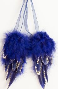 [OWING6-2--NY-GO] Angel Wing Ornament Tipped With Glitter 5 x 6 inch --Navy/Gold Glitter