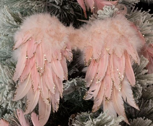 [OWING6-2--CHP-GO] Angel Wing Ornament Tipped With Glitter 5 x 6 inch --Champage/Gold Glitter