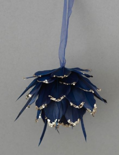 [OGC4-2--NY-GO] Ornament Ball Tipped With Glitter 4 inch --Navy/Gold Glitter