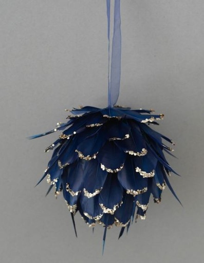[OGC6-2--NY-GO] Ornament Ball Tipped With Glitter 6 inch --Navy/Gold Glitter