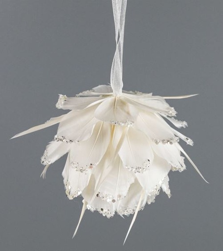 [OGC4-2--W-SLV] Ornament Ball Tipped With Glitter 4 inch --White/Silver Glitter