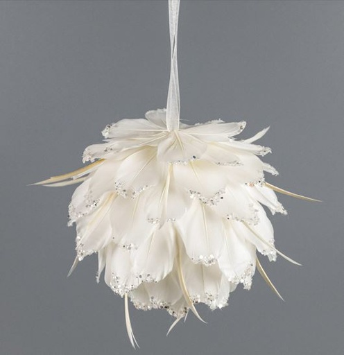 [OGC6-2--W-SLV] Ornament Ball Tipped With Glitter 6 inch --White/Silver Glitter