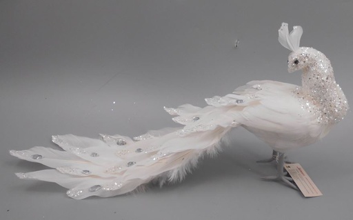[BBIRD18--W-SLV] Bird Standing With Glitter 18 inch --White/Silver Glitter