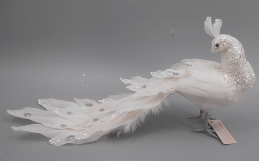 [BBIRD18--W-SLV] Standing Bird With Glitter 18 inch --White/Silver Glitter