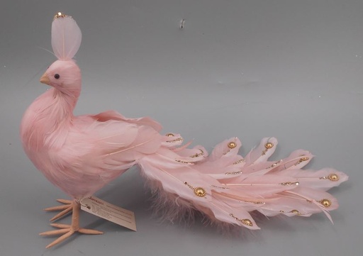 [BBIRD15--CHP-GO] Feather Bird Ornament With Glitter 15 inch --Champagne/Gold Glitter