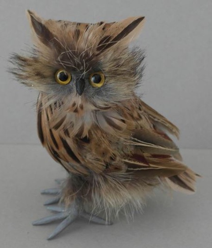 [BOWL4X5--N-BN] Feather Owl Decor 4 x 5 inch --Natural Brown