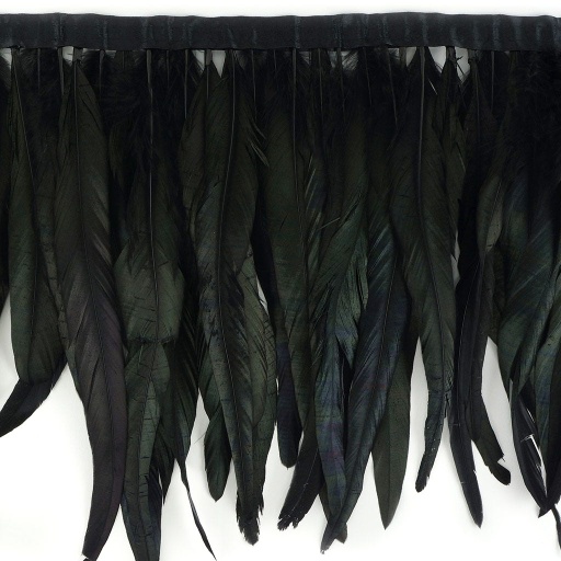 [FCQ14--BL-IRID] Rooster Coque Fringe With Bias 12-14 inch   1yd Bolt --Black Iridescent