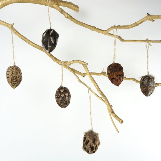 [O3EPHVAL--N] Pheasant Egg Ornament Assorted 2 x 3 inch   6PC --Natural
