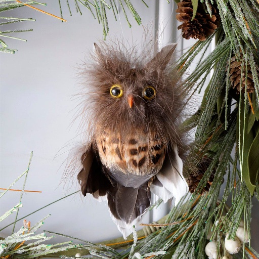 [OWL5_5N--N] Owl Ornament 5-5.5 inch --Natural