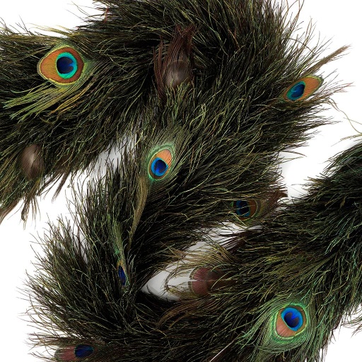 [5-FBXN-P15--N] Peacock Flue Boa With Peacock Eyes 12-14 inch Diameter   2yd --Natural Iridescent