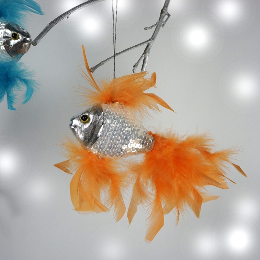 [OFISH--S-O] Silver Fish Ornament With Chandelle 6 x 6 inch --Orange