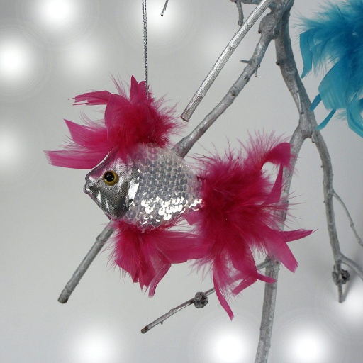 [OFISH--S-SP] Silver Fish Ornament With Chandelle 6 x 6 inch --Shocking Pink