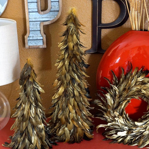 [TRXHBG24--BL-GO] Gilded Metallic Gold Feather Tree 24 inch --Black/Gold Gilded