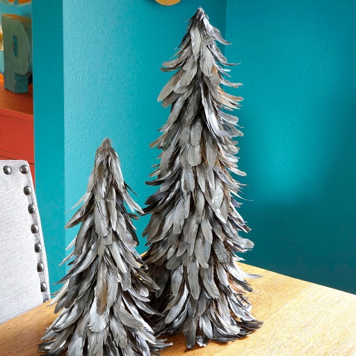[TRXHBG24--BL-S] Gilded Metallic Silver Feather Tree 24 inch --Black/Silver Gilded