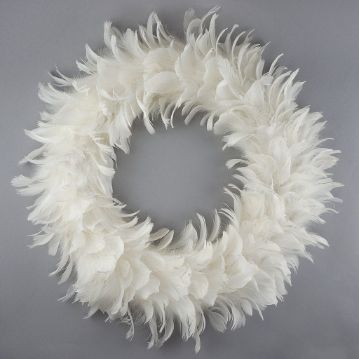 [WRGC24-2--W-OP] Feather Wreath 19.5 inch Base   20 inch DIA --White Tipped Opal Glitter