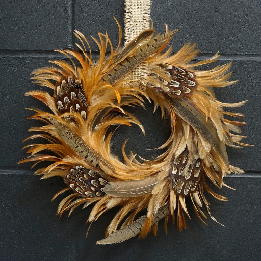 [WRHGP16--N] Ringneck Pheasant/Hackle Wreath 12-14 inch Diameter --Natural