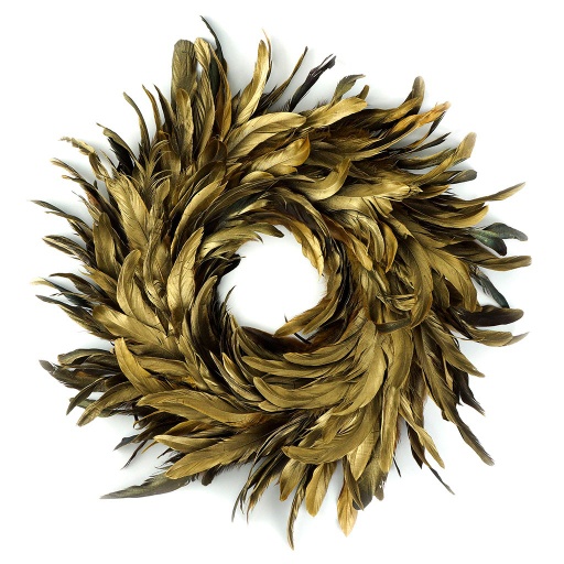 [WRXHBG18--GO] Rooster Feather Gilded Metallic Wreath 11.5 inch Base 14-16 inch DIA   --Gold