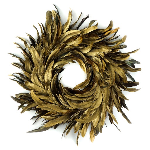[WRXHBG18--GO] Rooster Feather Gilded Metallic Wreath 14 inch Diameter --Gold