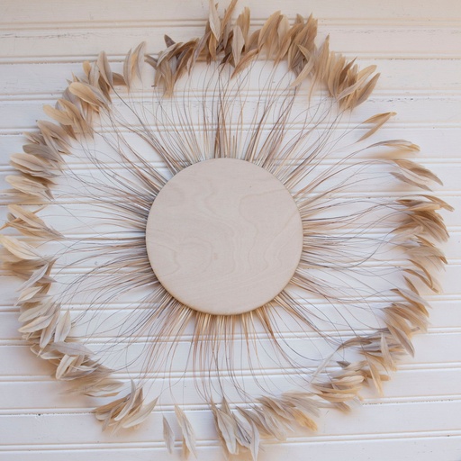 [WHD-CWDRSTB22--NAT-BE] Full Sun Wood & Feather Decor 22 inch DIA --Natural/Beige